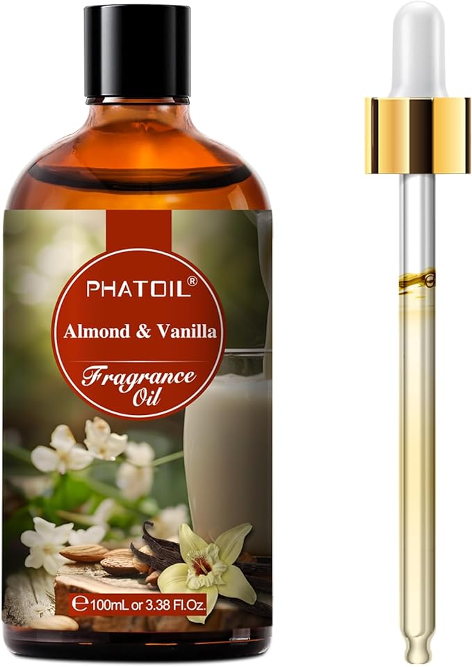 PHATOIL 3.38FL.OZ Almond Vanilla Fragrance Oils for Aromatherapy, Essential Oils for Diffusers for Home, Perfect for Diffuser, Yoga, Skin Care, DIY Candle and Soap Making - 100ml | Long Lasting Scented Oils For Humidifier, Air Freshener, DIY Soap Candl...