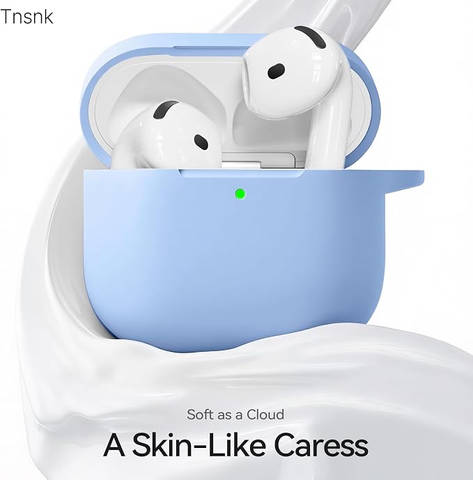 for AirPods 4 Case, TNSNK Silicone AirPod 4 Case Cover Compatible with Apple Airpods 4th Gen, Shockproof Protective Cases for Women Girly with Cleaner Kit and Keychain, Front LED Visible