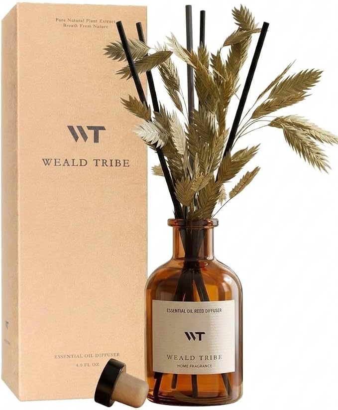 Bamboo Scent Flower Reed Diffuser Set for Bathroom Air Fresheners, Oil Diffuser Sticks | 4.0 fl oz Home Fragrance with Sticks Defusers | House Bedroom Office Shelf Decor