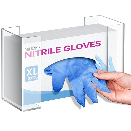 NiHome Clear Acrylic Glove Box Holder Tissue Box Dispenser, Wall Mount | Space-Saving Glove Box Dispenser, Adjustable Organizer for Tissues, Baby Wipes, Adhesive or Screw Mount for Kitchen, Bathroom