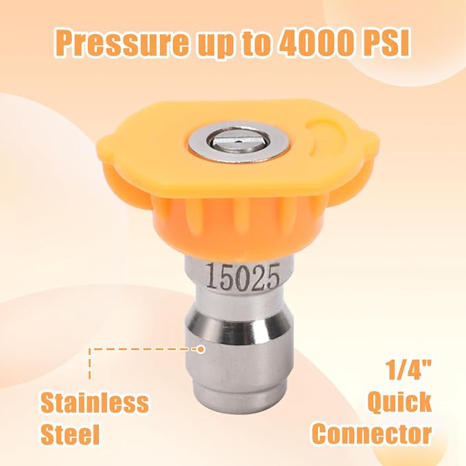 Pressure Washer Tips, 7 Pack Power Washer Nozzle Tips, 15 Degree Yellow, 1/4 Inch Quick Connect, 4000 PSI