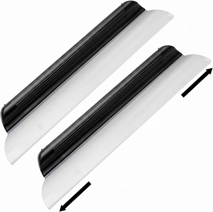 2 Pack 14 Inch Car Drying Squeegee Black Silicone Window Blade | Flexible Silicone for Drying Windshield Shower Glass, Bathroom Window Cleaner, T-bar Design, Long Handle Wash Tool