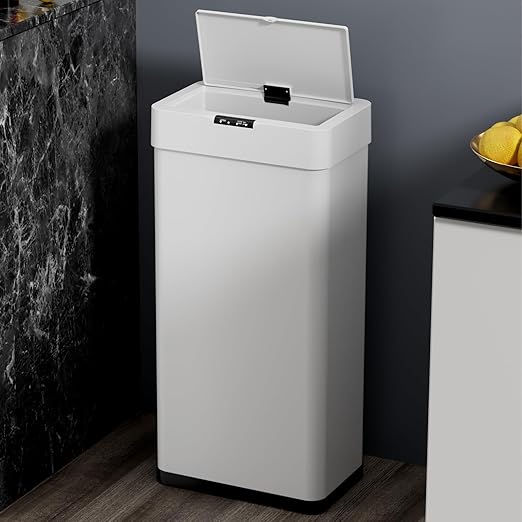 TLSUNNY 18.5 Gallon Motion Sensor Trash Can,Touchless Automatic Garbage Can,Brushed Stainless Steel Smart Bin,with Bag Holder,Soft Close Lid,for Kitchen,Office,RV,Bedroom,Living Room (White, 70L)