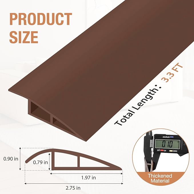 Floor Transition Strip Self Adhesive Vinyl Door Threshold for Doorways Carpet Edging Trim Overlap Edge Reducer for Laminate Floor, Carpet, Tile (Brown, 3/5" to 4/5", 3.3Ft)