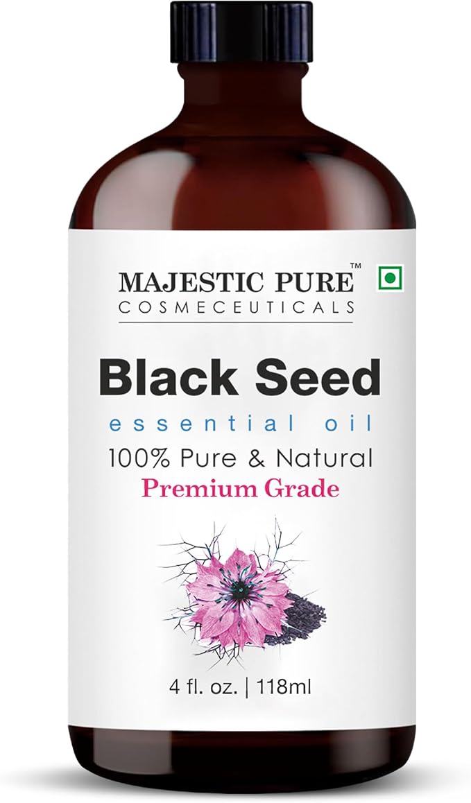 Majestic Pure Blackseed Essential Oil for Diffuser - 4 Fl Oz | 100% Natural Essentials Oils for Aromatherapy, Massage, candle making, soap making and custom essential oil blends