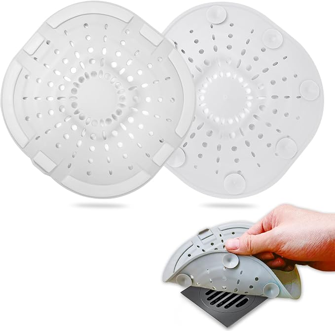 Hair Drain Catcher,Square Drain Cover for Shower Strong Adhesion Silicone Hair Stopper with Suction Cup,Easy to Install Suit for Bathroom,Bathtub,Kitchen 2 Pack (Cream White) | Drainer Cover Silicone Hair Stopper with Suction Cups,Protector Accessories...