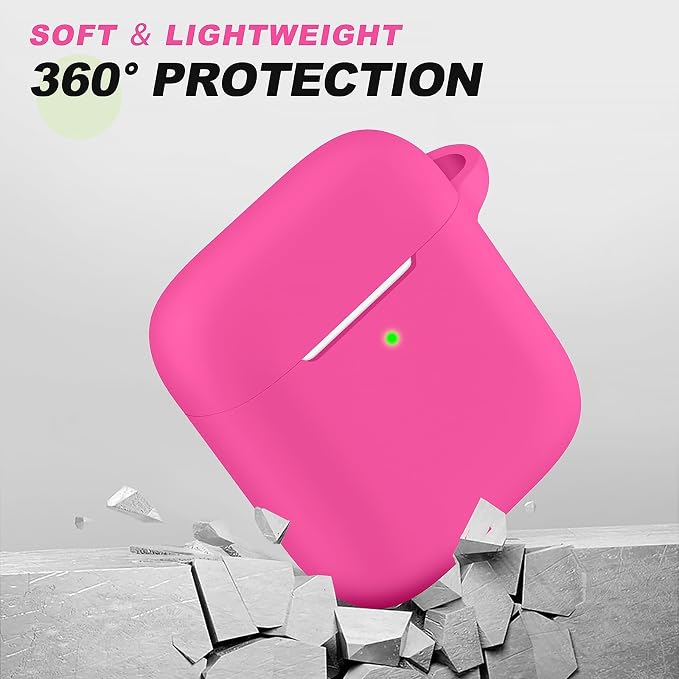 for AirPods Case Cover, Come with Cleaner Kit, Soft Silicone Protective Cover with Buckle, Compatible with Apple AirPods 2nd 1st Generation Charging Case, Front LED Visible, Luminous Pink