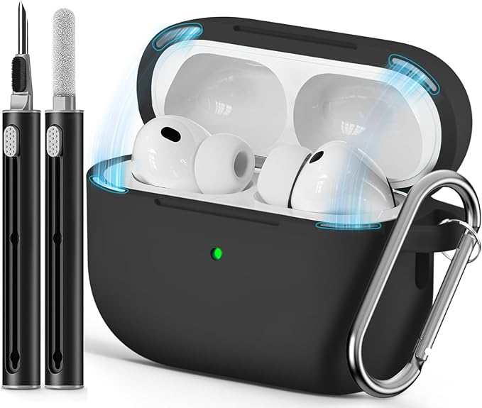 Ljusmicker for AirPods Pro 3 Case 2025 with Cleaner Kit,Magnetic Black | Soft Silicone Protective Cover for Apple AirPod Pro 3rd Generation Case with Keychain for Women Men,Shockproof,Magnetic