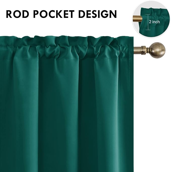 DWCN Blackout Curtains Thermal Insulated, Energy Saving & Noise Reducing Bedroom and Living Room Curtains, Hunter Green, W 42x L 36 Inch, Set of 2 Rod Pocket Curtain Panels