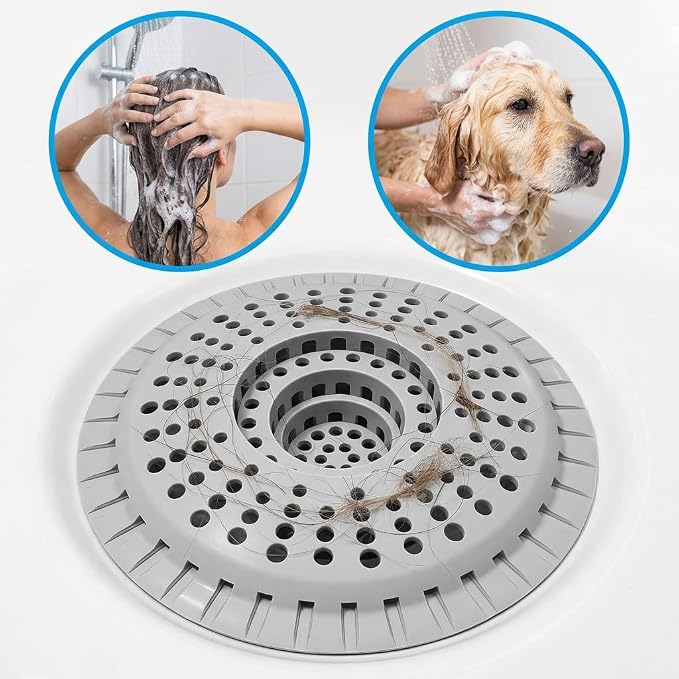 Silicone Shower Drain Hair Catcher,Anti-Clogging Pet Hair & Debris | Hair Stopper Drain Strainer for Bathroom Sink & Bathtub, Cover & Trap for Most Tubs, Stays in Place, Ease of Cleaning,3 Pack