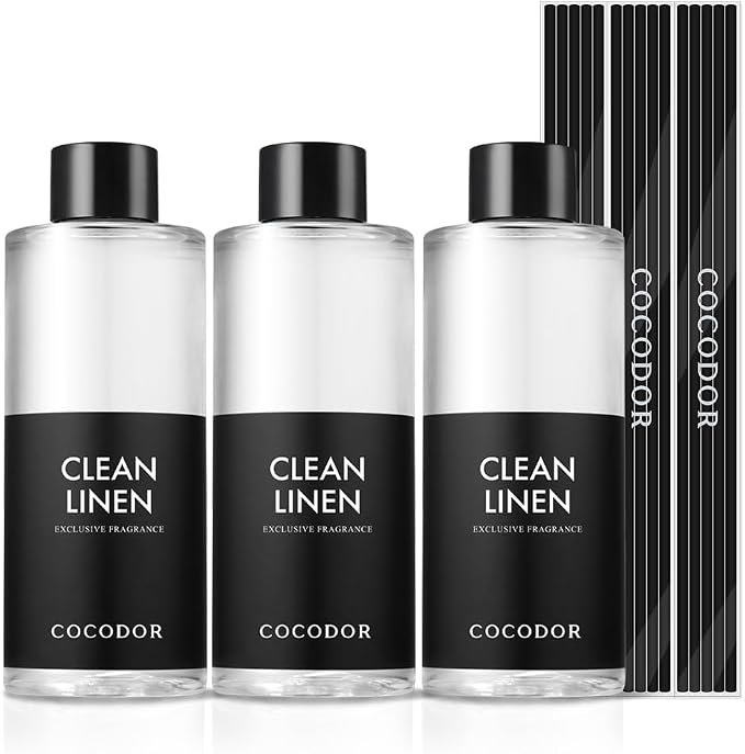 COCODOR Reed Diffuser Oil Refill/Clean Linen /6.7oz(200ml) / 3 Pack/Aromatherapy, Home Fragrance, Scented Oils, Oils for Reed Diffuser, Bathroom Home Decor
