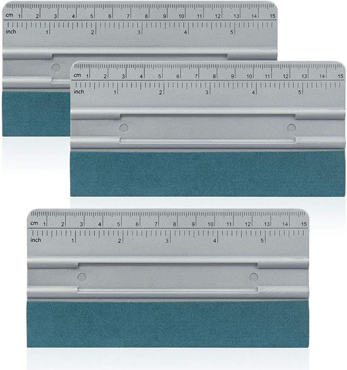 Vinyl Wrap Squeege 6 Inch Scraper with Ruler and Micro-Fiber Felt Edge Vinyl Applicator Squeegee Sign-Making Graphic Wallpaper Film Installation and Measuring Tool, Pack of 3