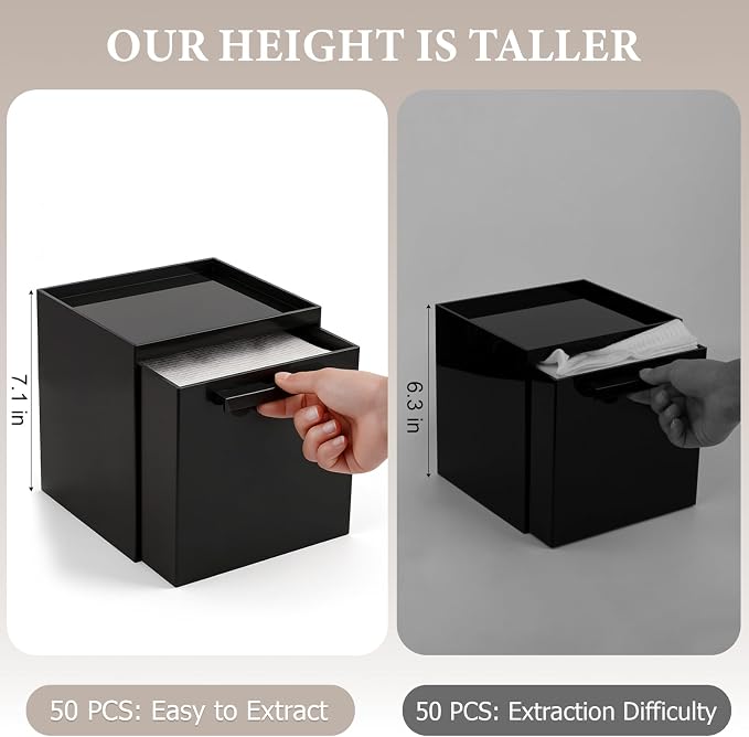 Anyoifax Disposable Face Towels Holder with 2 Pack Qtip Holders, Black | Acrylic Box Bin Compatible with Clean Skin Club Clean Towelettesl XL Bathroom Counter Storage with Drawer