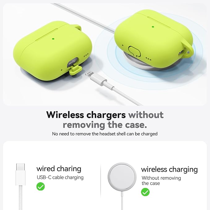Ljusmicker for AirPods Pro 3 Case 2025 with Cleaner Kit,Fluorescent Green | Soft Silicone Protective Cover for Apple AirPod Pro 3rd Generation Case with Keychain for Women Men,Shockproof