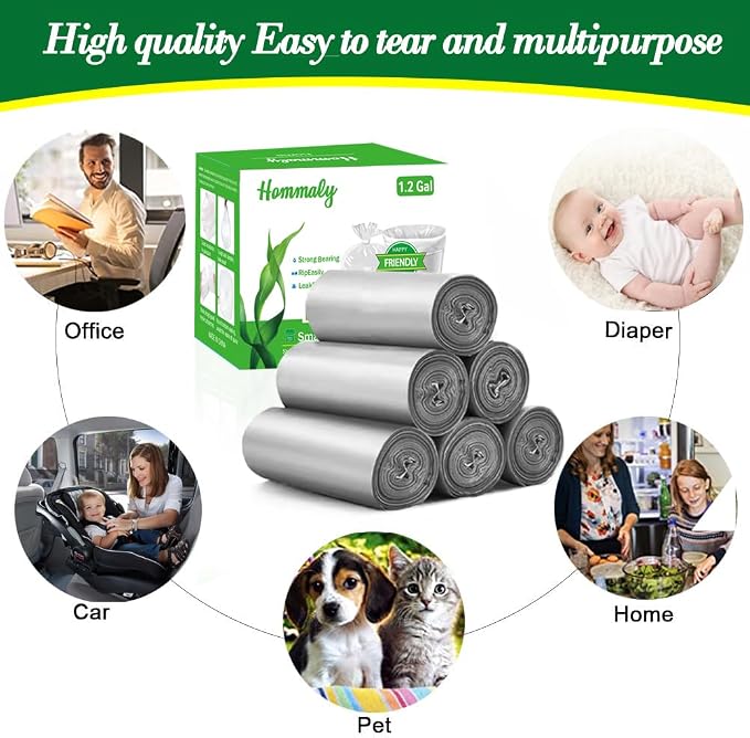 Hommaly 1.2 Gallon 240 pcs Small Silver Gray Trash Bags, Strong Garbage Bags, Bathroom Trash Can Bin Liners Unscented, Grey Mini Plastic Bag for Office, Waste Basket Liner, Fit 4.5-5 Liters,1-1.2 Gal