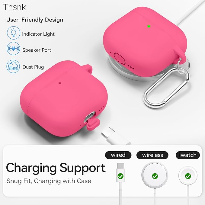 for AirPods 4 Case, TNSNK Silicone AirPod 4 Case Cover Compatible with Apple Airpods 4th Gen, Shockproof Protective Cases for Women Girly with Cleaner Kit and Keychain, Front LED Visible
