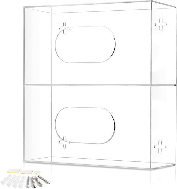 Double Glove Box Holder Wall Mount Glove Dispenser - Disposable Glove Holder Wall Mount Glove Station for Medical Gloves, Multipurpose Kitchen Gloves Holder - Includes Hanging Hardware