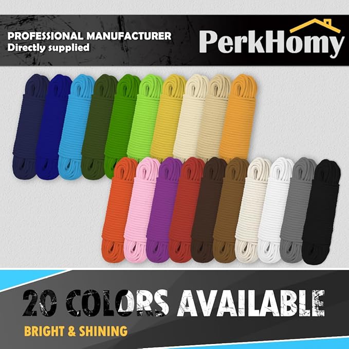 PerkHomy Cotton Rope 3/16" (5mm) 100 ft Multi Purpose Utility Diamond Braided Cord, Natural Cotton for Clothes Line Camping Crafting Flag Pole, Green