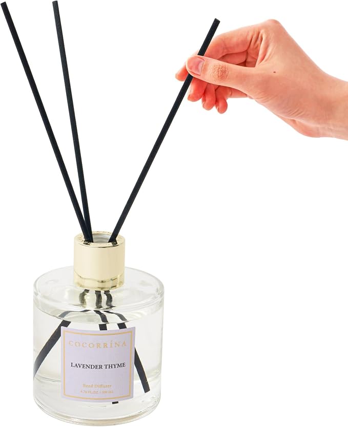 Flower Reed Diffuser - Lavender Thyme 6.7oz Scented Diffuser with Sticks Home Fragrance Essential Oil for Bathroom Shelf Decor (Artificial Flower)