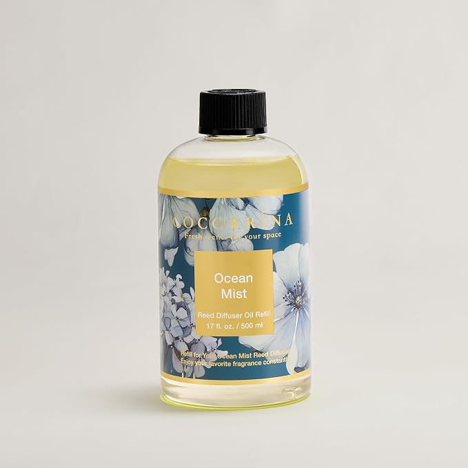 Reed Diffuser Refill Ocean Mist 17oz (500ml) with 8 Sticks - Premium Long-Lasting Scented Oil, Home Fragrance for Bedroom, Bathroom Home Decor