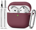 for AirPods 4 Case 2024 with Cleaner Kit & Keychain-Wine Red | Silicone Protective Cover for Apple AirPods 4th Generation Case,for Women Men,One-Piece Design,Shockproof,Dust Proof