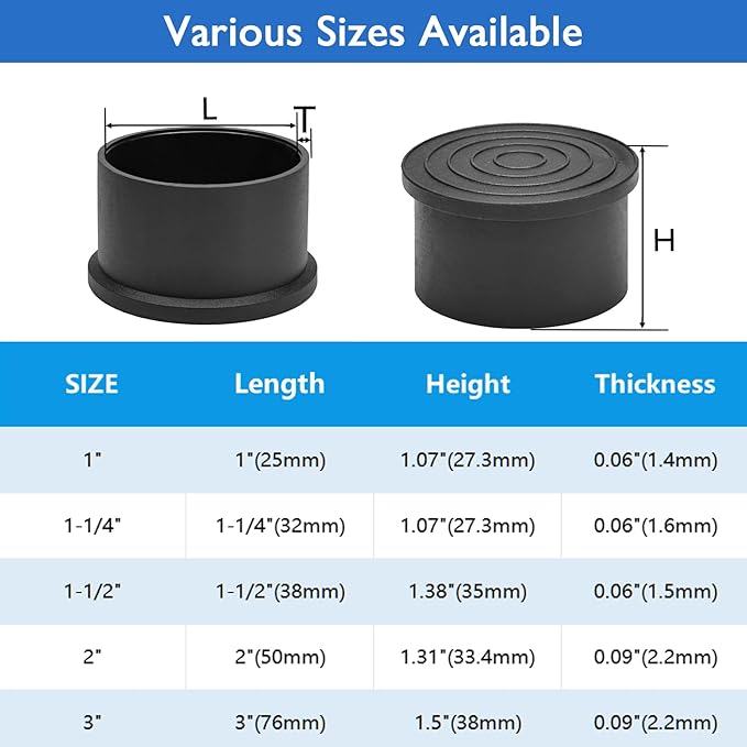 4 Pcs 1-1/4" Round Rubber Chair Leg Caps, PVC Table Leg Covers, Flexible & Anti-Slip Furniture Leg End Caps, Chair Leg Floor Protectors for Bar Stool Leg Patio Indoor, Black