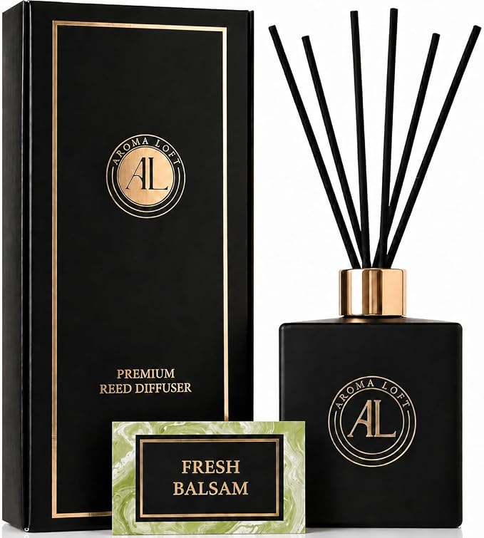Black Reed Diffusers for Home | Premium Long-Lasting Fragrance Diffuser | Reed Diffuser Sticks in Oil Set | Smells Good in Bathroom & Office | Black, Balsam Reed Diffuser(5 oz)