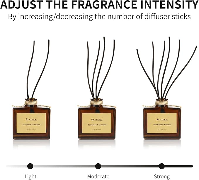 Reed Diffuser, Teakwood & Tobacco Essential Oil Diffuser with Dried Flowers, 3.4 oz Musk Scented Oil, Handmade Home Decor Air Freshener, Long-Lasting Room Scent for Office, Bathroom | 3.4oz Woody Scented Oil with Curved Sticks, Handmade Home Decor Air ...