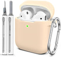 for AirPods Case Cover, Come with Cleaner Kit, Soft Silicone Protective Cover with Buckle, Compatible with Apple AirPods 2nd 1st Generation Charging Case, Front LED Visible, Cream Colored