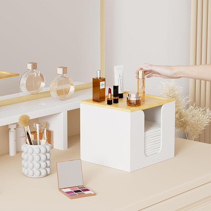 VITVITI Disposable Face Towel Holder for Clean Skin Club, Acrylic Box White | XL Face Towels Holder Container, Facial Towel Storage with Bamboo Lid, for Bathroom, Vanity Makeup