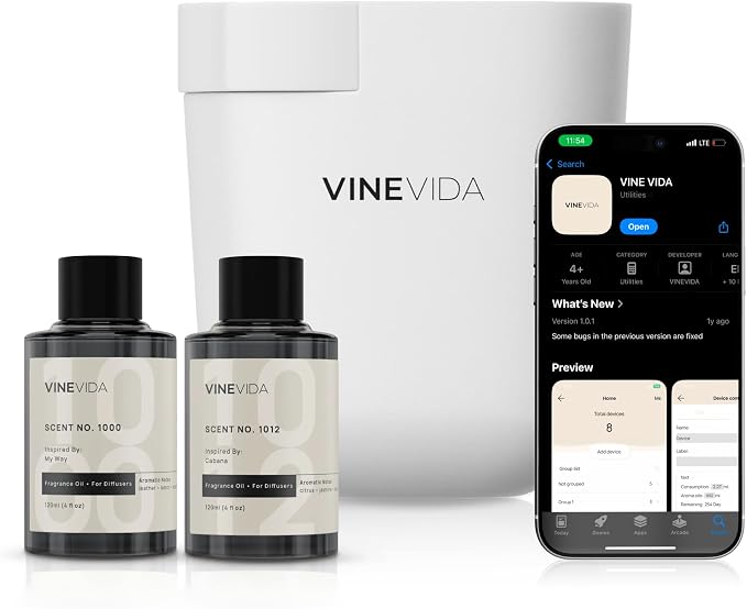VINEVIDA Prime Plug-in Aroma Diffuser for Home & Office | Waterless Diffuser - Cold Air Diffuser for Essential Oils (2 Hotel Scents Included)