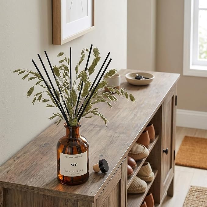 Bamboo Scent Flower Reed Diffuser Set for Bathroom Air Fresheners, Oil Diffuser Sticks | 4.0 fl oz Home Fragrance with Sticks Defusers | House Bedroom Office Shelf Decor