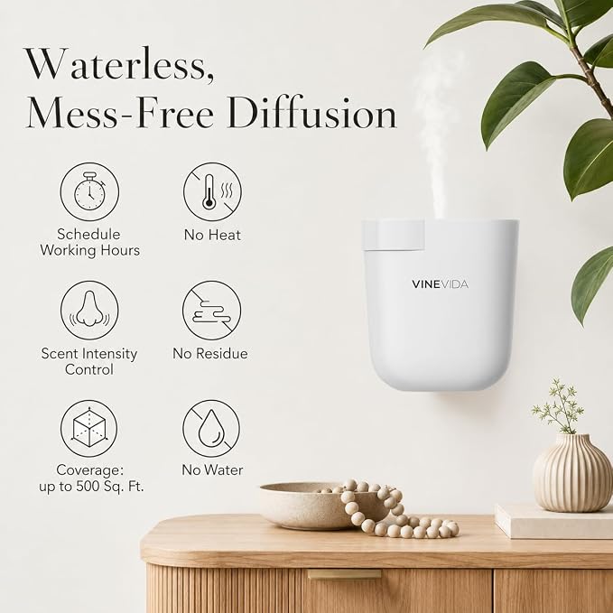 VINEVIDA Prime Plug-in Aroma Diffuser for Home & Office | Waterless Diffuser - Cold Air Diffuser for Essential Oils (2 Hotel Scents Included)