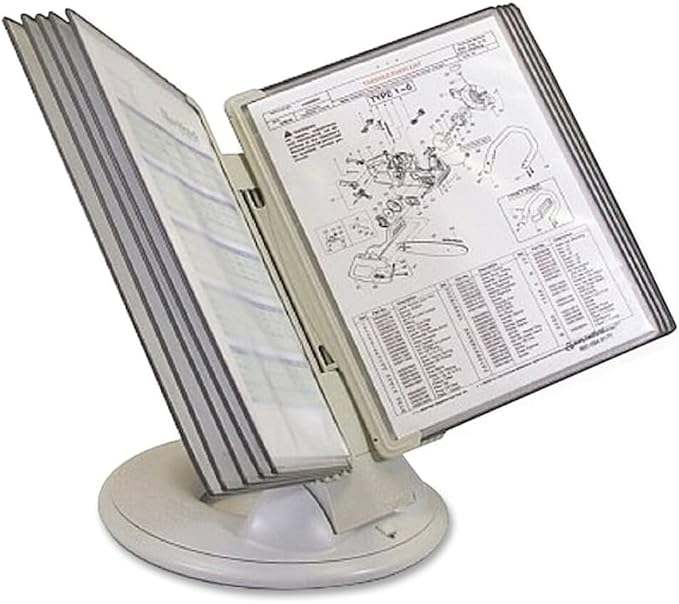 Tarifold Rotary Desktop Reference System, 10 Pockets, Gray | 10 pivoting pockets hold 20 letter-size sheets, 360-degree rotating design, compact desktop base