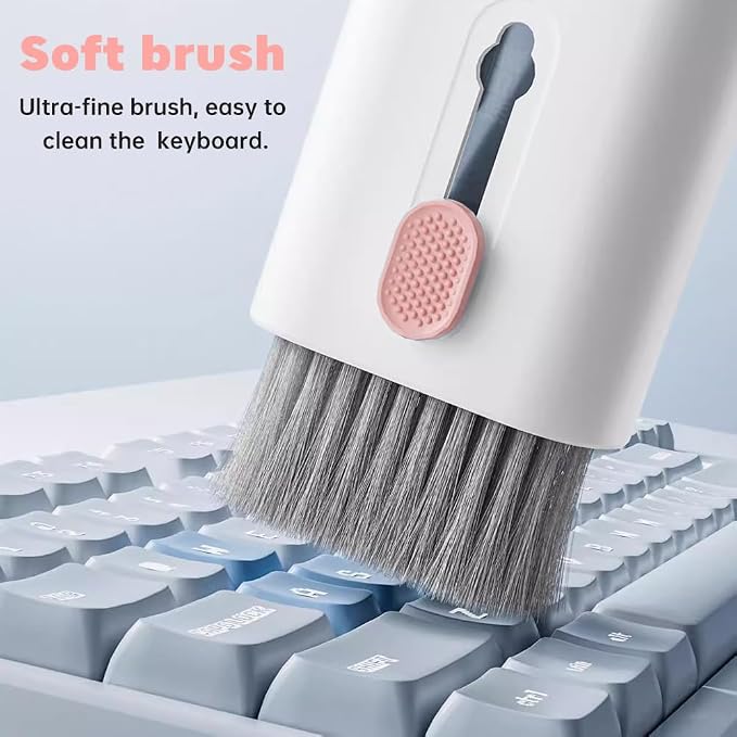 7 in 1 Laptop Cleaning Kit Keyboard Cleaner,Computer Screen Cleaning Brush Tool,Computer Tools Kit Corner Gap Duster Keycap Puller(Color:Pink)
