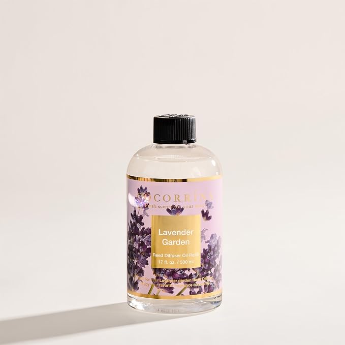 Reed Diffuser Refill Lavender Garden 17oz (500ml) with 8 Rattan Sticks - Premium Long-Lasting Scented Oil, Home Fragrance for Bedroom, Bathroom Home Decor