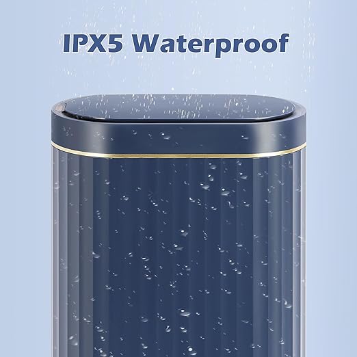 ELPHECO 2 Gallon Sensor Trash Can - IPX5 Waterproof Motion Sensor Trash Can, Automatic Bathroom Trash Bin, Slim Garbage Can for Bathroom, Office, Bedroom, Kitchen, Midnight Blue Gold