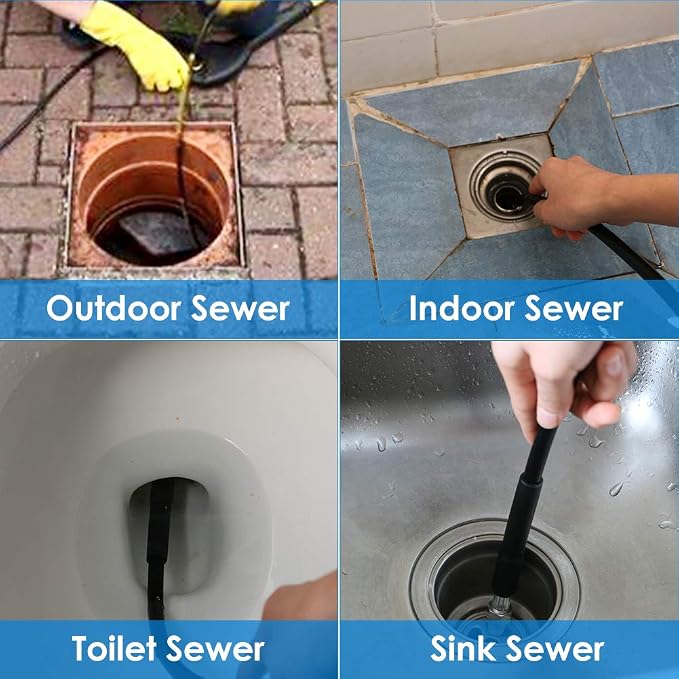 Sewer Jetter Kit for Pressure Washer 150FT, 5800PSI Drain Cleaner Hose 1/4 Inch NPT Corner, Rotating and Button Nose Sewer Jetting Nozzle Pearl Corsage Pin Waterproof Tape with 2 Spanner