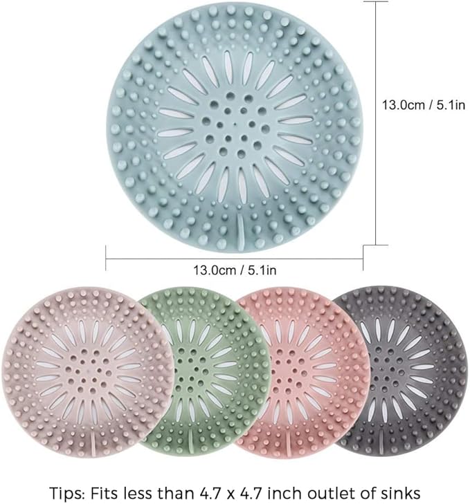 Gotega 5 Pack Sink Drain Strainer, Hair Catcher for Bathroom Tub Shower | Shower drain covers protector, flexible TPR material, multiple colors, hair trap garbage disposal parts, easy to clean