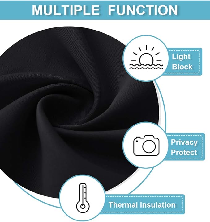 RYB HOME Bedroom Blackout Curtains - Black Curtains Solar Light Block Insulated Drapes Energy Saving for Bedroom Dining Living Room, 42 x 45 inches Long, Black, Set of 2