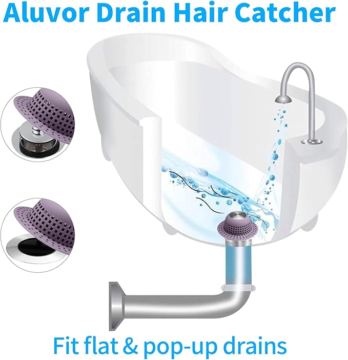 Aluvor Shower Drain Hair Catcher Bathtub Drain Cover Sink Drain Protector | Bathroom Sink & Bathtub Drain Strainer for Pop-Up & Regular Drains, Silver Purple