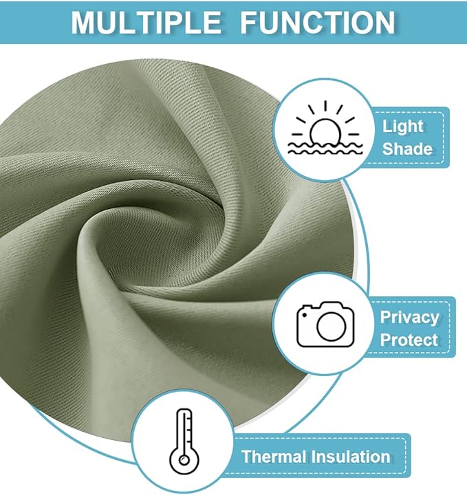 RYB HOME Room Darkening Kitchen Curtains 45 inch Length, Durable Privacy Window Drapes Thermal Insulated Panels Farmhouse Decor for Bedroom Studio Bathroom, W 42 x L 45 inches, Set of 2, Sage Green