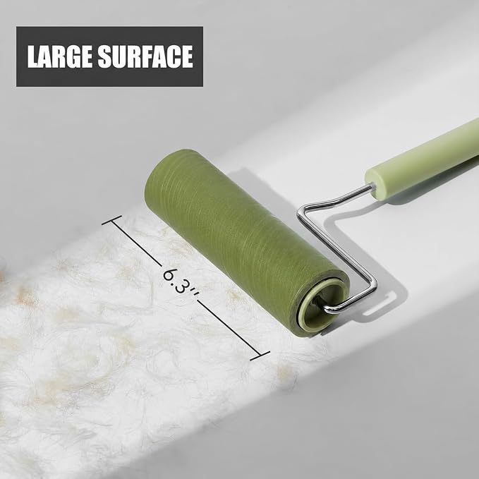 Extra Sticky Large Surface Lint Roller, 6.3''Wide Roller for Pet Hair | Long Handle Lint Remover for Couch, Furniture, Clothes, Dog & Cat Hair Remover (4 Refills)