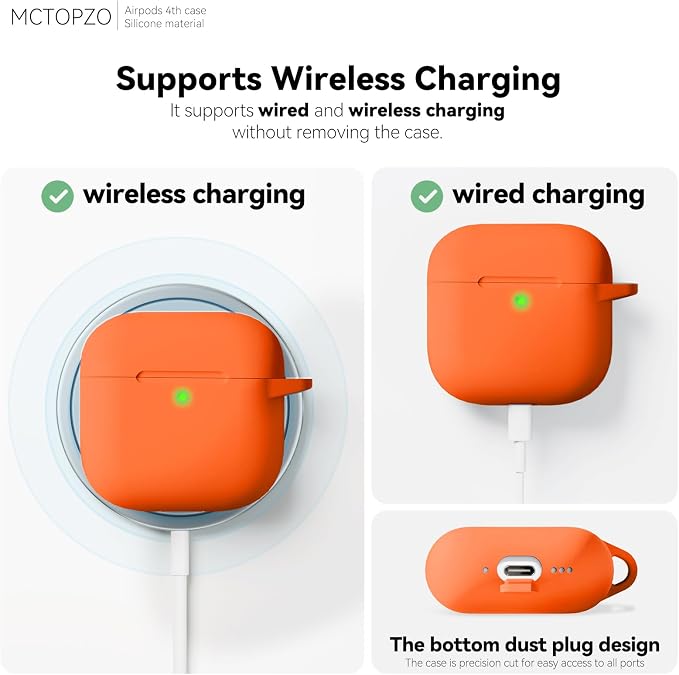 for AirPods 4 Case 2024 with Cleaner Kit & Keychain-Orange | Silicone Protective Cover for Apple AirPods 4th Generation Case,for Women Men,One-Piece Design,Shockproof,Dust Proof