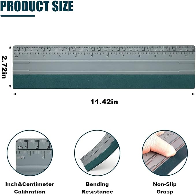 12 Inch Vinyl Wrap Squeegee, Window Tint Squeegee Installation Tool with Ruler 15CM & Suede Felt Edge, Car Vinyl Wrap Scraper Tool for Sign-Making Graphic Wallpaper Film Smoothing (12 Inch)