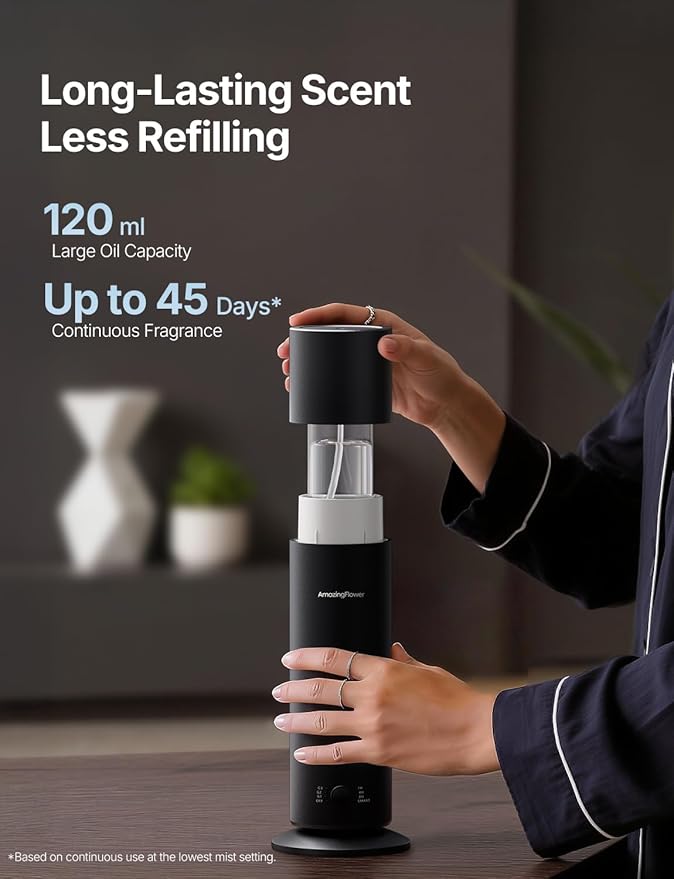 Waterless Essential Oil Diffuser with App Control for Home, Black | Up to 1100 sq ft Coverage, Cold Air, Nightlight, 120mL, Smart Schedules, Scent Air Machine for Home & Commercial Spaces