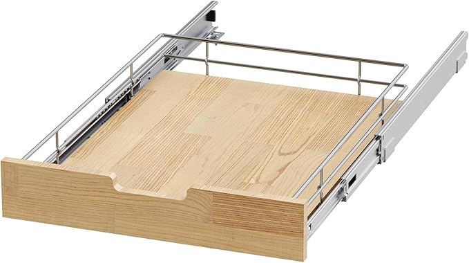 Pull Out Cabinet Organizer,Heavy-Duty Slide Out Shelf, Wood And Wire Basket, Pull Out Drawer for for Kitchen Under Sink Space, Pantry, Bathroom (17 * 21 WM)