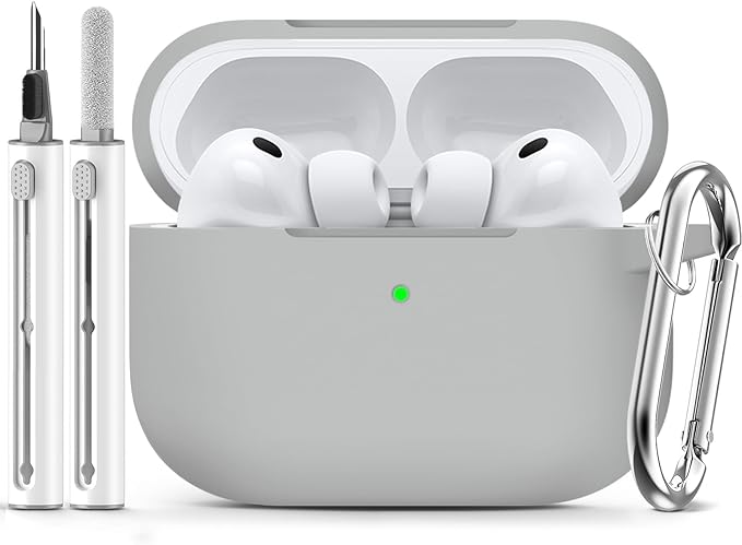 Ljusmicker for AirPods Pro 3 Case 2025 with Cleaner Kit,Light Grey | Soft Silicone Protective Cover for Apple AirPod Pro 3rd Generation Case with Keychain for Women Men,Shockproof
