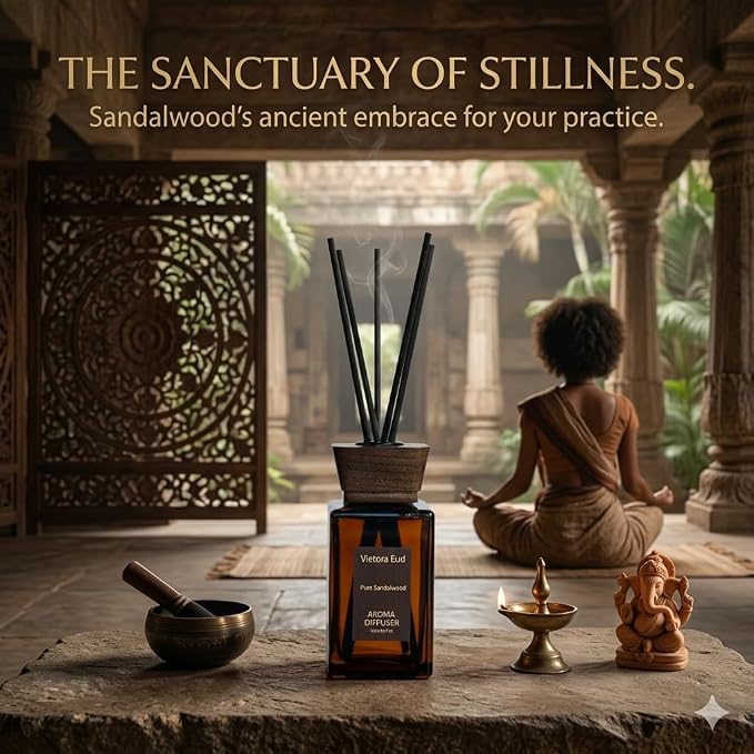 Sandalwood Reed Diffuser, 5.6 Fl Oz | Warm home fragrance; Woody Scent Lasts for 12 Weeks for Bedroom, Bathroom, Living Room or Office; Gift-ready.