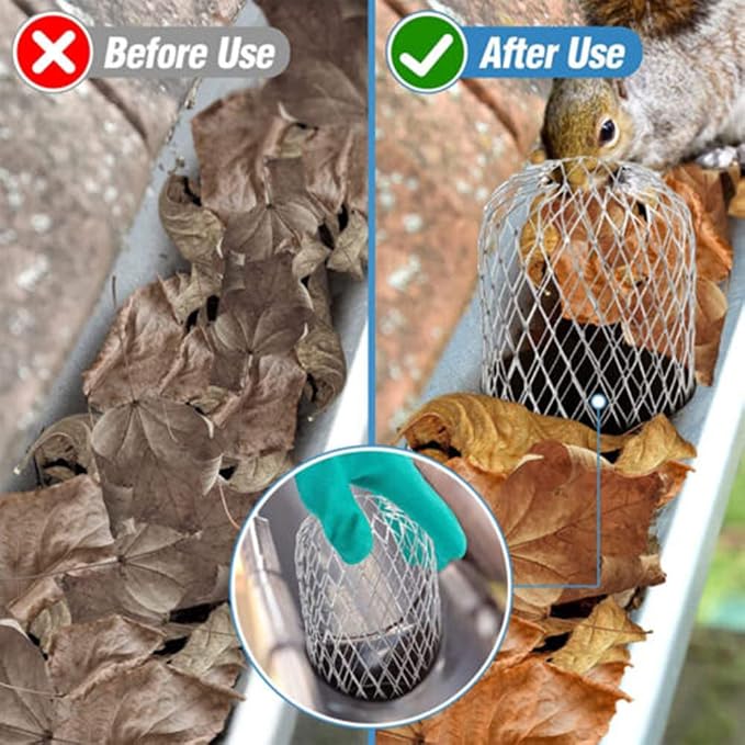 Laicky 10 Pack Gutter Downspout Guards Screen 3.5 Inch Filter Leaf Strainer | Aluminium Adjustable Expandable Universal Gutter Strainer Mesh for Preventing Blockage Leaves Debris Drain Net Cover